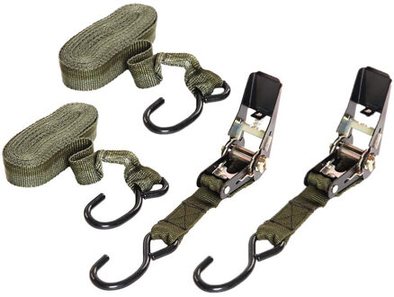 Legergroene nylon spanbanden - 2x - 4,5 meter - Outdoor survival artikelen - hoge kwaliteit uit het