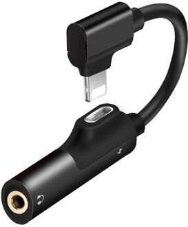 Legering Dual Connector Voor Lightning Naar 3.5 Mm Jack Aux Adapter Splitter Oortelefoon Wisselaar Kabel Voor Iphone 11 Pro X xs Max 7 8 Plus zwart