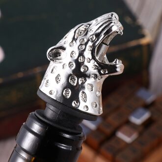 Legering Luipaard Hoofd Vormige Schenker Stoppers Fles Caps Drank Fles Stopper Voor Home Party (Golden) zilver