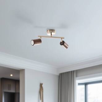 Legno plafondspot, 2-lamps, bruin/messing, hoogte 23 cm, hout donker hout, messing