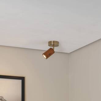 Legno plafondspot, bruin/messingkleurig, hoogte 18 cm, hout donker hout, messing