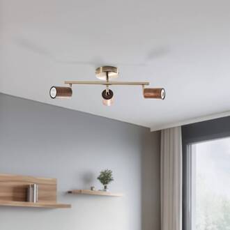 Legno plafondspot, lineair, 3-lamps, bruin/messing, hout donker hout, messing