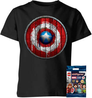 LEGO Marvel Mini Figure with Captain America Kids T-Shirt - Black - 110/116 (5-6 jaar) Zwart - S