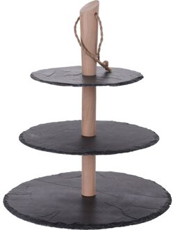 Leisteen gebak etagere 3-laags 30 cm - Etageres Zwart