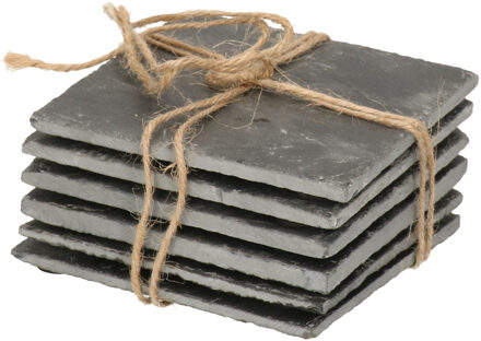 Leisteen onderzetters - 6x stuks - 10 x 10 cm - onderzetters voor glazen Grijs