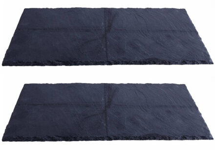 Leisteen serveerplank - 2x stuks - onderzetter - 17 x 34 cm - Kaarsenplateaus - Hapjesplanken