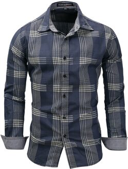 Leisure Plus Size Mannen Denim Lange Mouwen Geruite Overhemd Overhemd Xxl