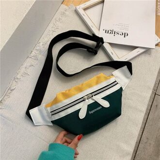 Leisure Tailleband Vrouwen Canvas Kleuraanpassing Een Schoudertas Student Rugzak Mode Borst Laterale Airbags Reizen Mobiele Zak geel en groen