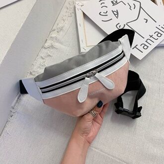 Leisure Tailleband Vrouwen Canvas Kleuraanpassing Een Schoudertas Student Rugzak Mode Borst Laterale Airbags Reizen Mobiele Zak grijs en roze