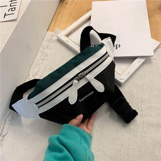 Leisure Tailleband Vrouwen Canvas Kleuraanpassing Een Schoudertas Student Rugzak Mode Borst Laterale Airbags Reizen Mobiele Zak groen en zwart