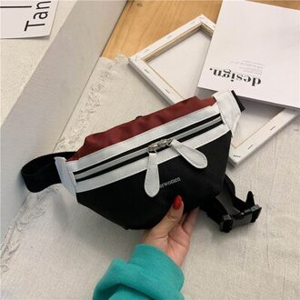 Leisure Tailleband Vrouwen Canvas Kleuraanpassing Een Schoudertas Student Rugzak Mode Borst Laterale Airbags Reizen Mobiele Zak rood en zwart