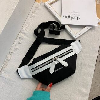 Leisure Tailleband Vrouwen Canvas Kleuraanpassing Een Schoudertas Student Rugzak Mode Borst Laterale Airbags Reizen Mobiele Zak zwart