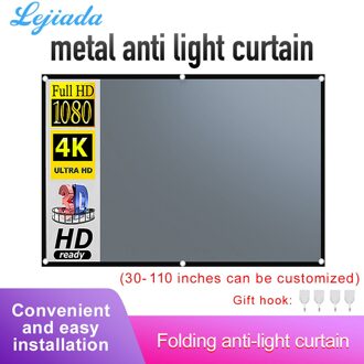 Lejiada 4:3 Projector Anti Licht Gordijn 84 100 110 Inch Draagbare 3D Hd Projectiescherm Met Zwarte Rand En Gaten 100 duim