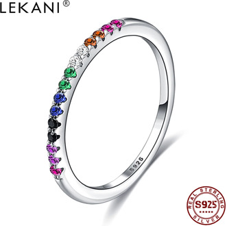 LEKANI Rainbow Color Finger Silver Rings For Women And Girls Wedding Sterling Silver 925 Ring Fine Jewelry Gifts For Friends