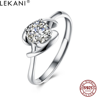 LEKANI Sterling Silver 925 Girl Rings Adjustable Geometric Shape Inlaid Zircon Temperament Romantic Ring Party Fine Jewelry New