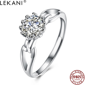 LEKANI Sterling Silver 925 Rings Adjustable Flower Shape Inlaid Zircon Girl Personality Trend Ring Anniversary Simple Gift New