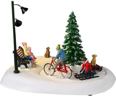 Lemax 'Snowbiking With Dad' - Figuur met animatie - Exclusief adapter (werkt ook op batterijen)