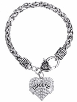 Lemegeton Mixed Color DIABETIC Bracelets Awareness Medical Alert Charm Bracelet White Rhinestone Heart Lobater Clasp for women