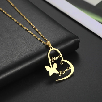 Lemegeton Personalized Butterfly Heart Custom Name Necklace Stainless Steel Heart Women Choker Necklaces Jewelry New Year Gift