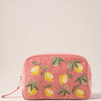 Lemon Blossom Coral Velvet Cosmetics Bag