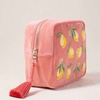 Lemon Blossom Coral Velvet Wash Bag