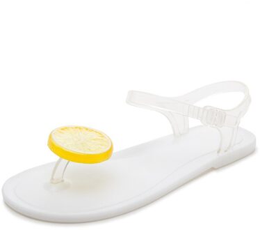 Lemon Clip Teen Platte Sandalen Vrouwen Zoete Doorzichtige Gelei Schoenen Strand Sandalen Vrouwen Zomer Slippers Schoenen Voor Lady WSH3547 wit / 7