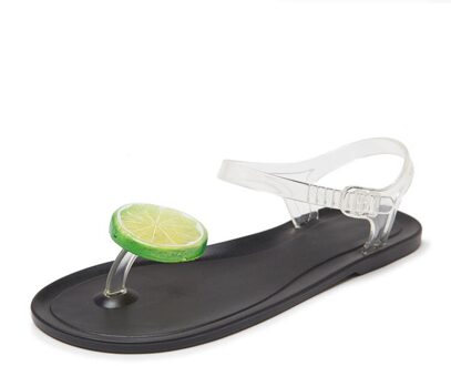 Lemon Clip Teen Platte Sandalen Vrouwen Zoete Doorzichtige Gelei Schoenen Strand Sandalen Vrouwen Zomer Slippers Schoenen Voor Lady WSH3547 zwart / 8