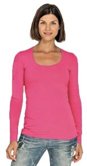 Lemon & Soda Bodyfit dames shirt lange mouwen - fuchsia roze - Dameskleding basic t-shirts