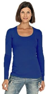 Lemon & Soda Bodyfit dames shirt lange mouwen/longsleeve blauw - Dameskleding basic shirts L (40)