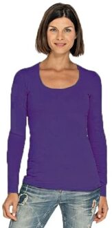 Lemon & Soda Bodyfit dames shirt lange mouwen/longsleeve paars - Dameskleding basic shirts L (40)