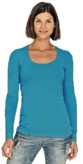 Lemon & Soda Bodyfit dames shirt lange mouwen/longsleeve turquoise - Dameskleding basic shirts L (40)