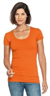 Lemon & Soda Bodyfit dames t-shirt oranje met ronde hals - Dameskleding basic shirts L (40)