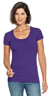 Lemon & Soda Bodyfit dames t-shirt paars met ronde hals - Dameskleding basic shirts L (40)