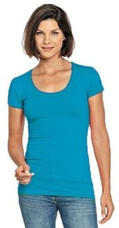 Lemon & Soda Bodyfit dames t-shirt turquoise met ronde hals - Dameskleding basic shirts L (40)