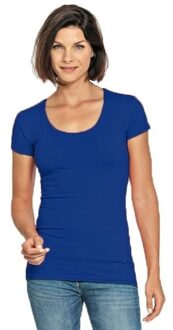 Lemon & Soda casual fashion t-shirt - bodyfit - dames - blauw - ronde hals - korte mouwen