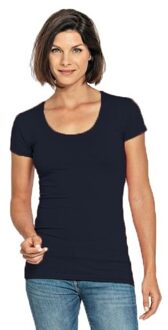 Lemon & Soda casual fashion t-shirt - bodyfit - dames - donkerblauw - ronde hals - korte mouwen