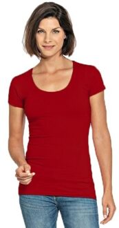 Lemon & Soda casual fashion t-shirt - bodyfit - dames - rood - ronde hals - korte mouwen