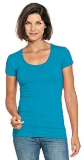 Lemon & Soda casual fashion t-shirt - bodyfit - dames - turquoise blauw - ronde hals - korte mouwen
