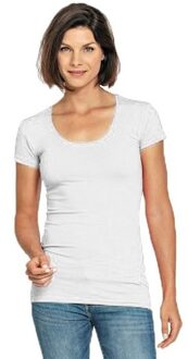 Lemon & Soda casual fashion t-shirt - bodyfit - dames - wit - ronde hals - korte mouwen