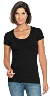Lemon & Soda casual fashion t-shirt - bodyfit - dames - zwart - ronde hals - korte mouwen