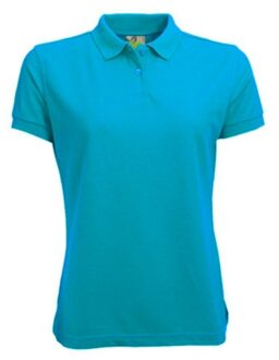 Lemon & Soda Dames basic poloshirt - turqouise blauw - korte mouw - getailleerd - katoen