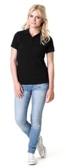 Lemon & Soda Dames basic poloshirt - zwart - korte mouw - getailleerd - katoen