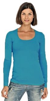 Lemon & Soda Dames shirts turquoise met bodyfit pasvorm