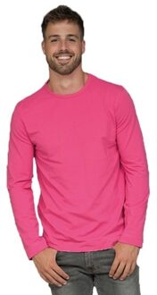 Lemon & Soda Lange mouwen/longsleeve stretch t-shirt - fuchsia roze - heren - Herenkleding