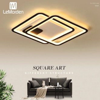 LeMorden Rectangle Led ceiling lights for living room bedroom AC85-265V Black Metal Acrylic Ceiling Lamp Fixtures 2020 NEW