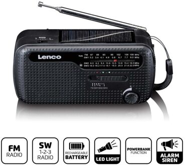 Lenco MCR-113 Noodradio FM radio Zwart
