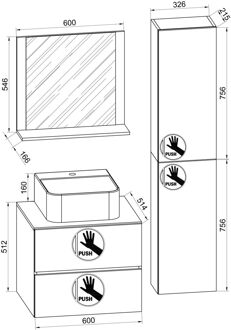 LendasL badkamer 60 cm, spiegel, honing eiken decor. Geel