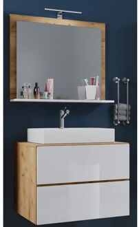 LendasM badkamer 60 cm, spiegel, honing eik decor,wit. Geel