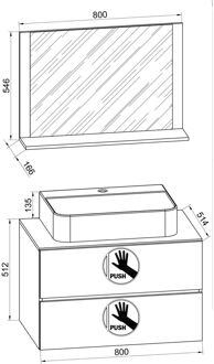 LendasM badkamer 80 cm, spiegel, honing eiken decor. Geel