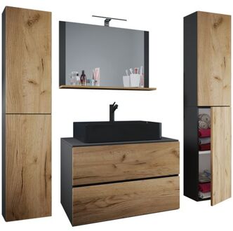 LendasXLBL badkamer 5 delen antraciet, eik decor. Wit